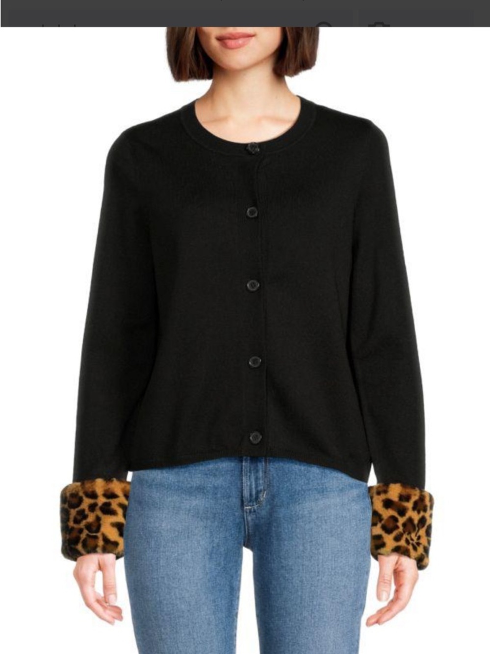 Saks fifth avenue  Faux Fur Trim cardigan Black Leopard y2k 90s Bessette spring